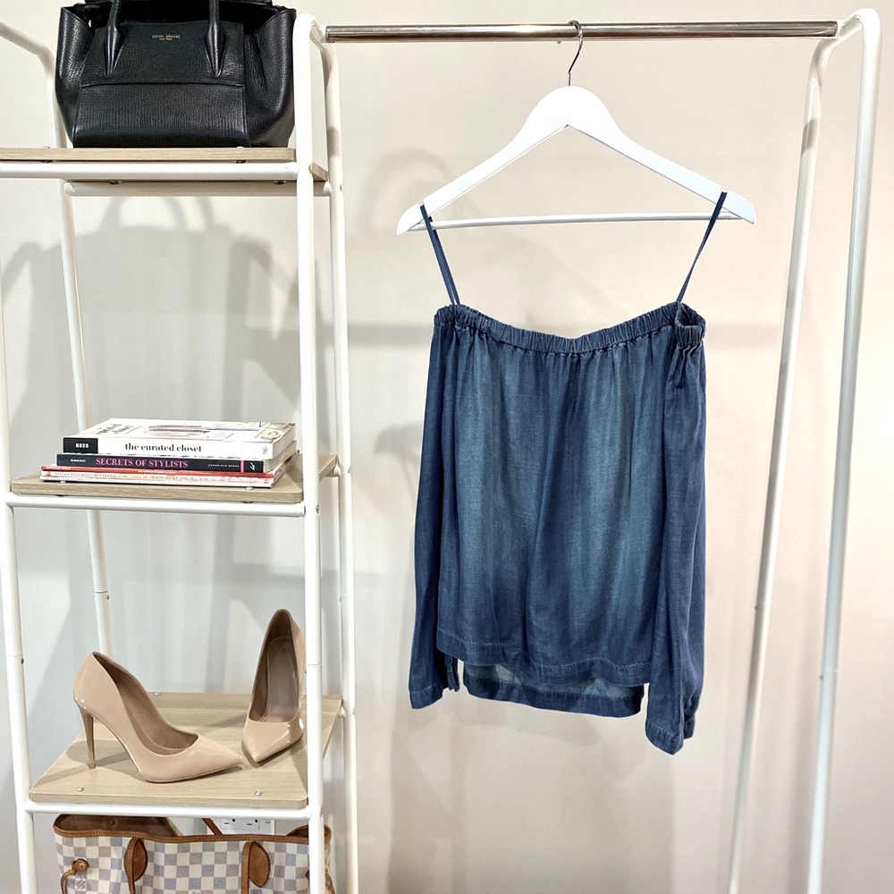 Anthropologie Cloth & Stone Chambray Off Shoulder Blouse